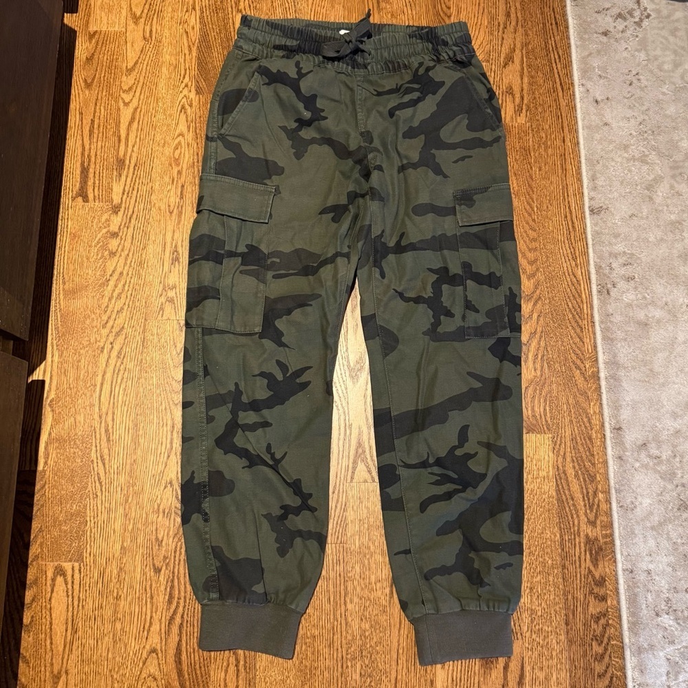 TNA Olive Green/black combat cargo pant elastic waist drawstring women’s Small